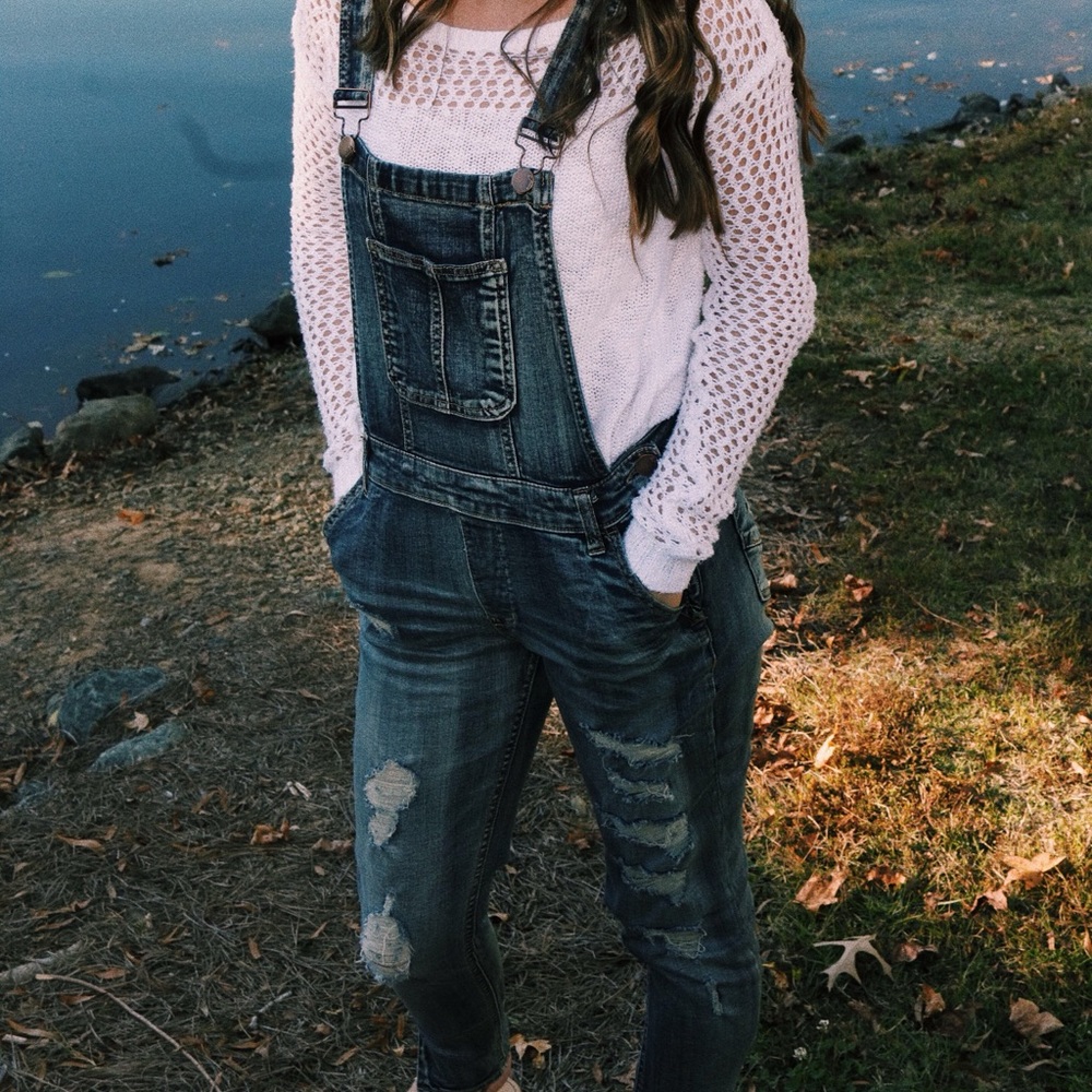 Dark wash overalls